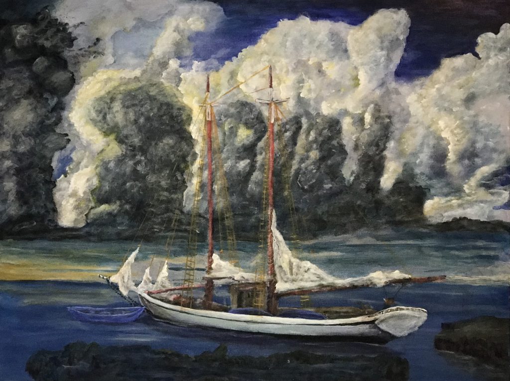 Storm End. - Smooth Sailing Exhibit Schooners -30x40 -Acrylic- on canvas- $3880