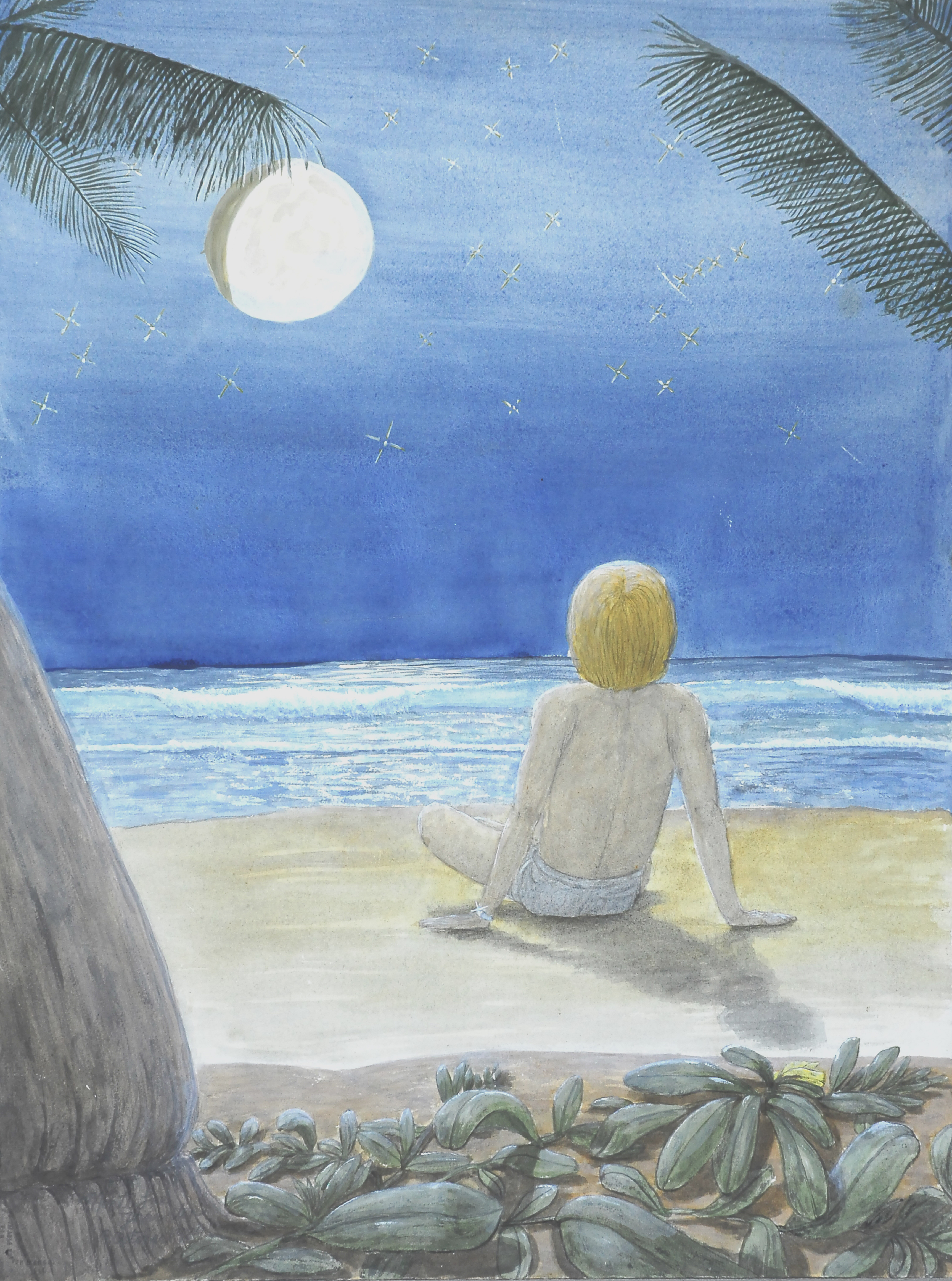 Memories of sitting on the North Shore as the Moon came up Hawaii, 24x36" $4760 by Monte Thornton