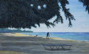 Part 2 of 1989 Royal Palms Beach on Seven Mile Beach by Monte Thornton Diptych 24x36 each $5640