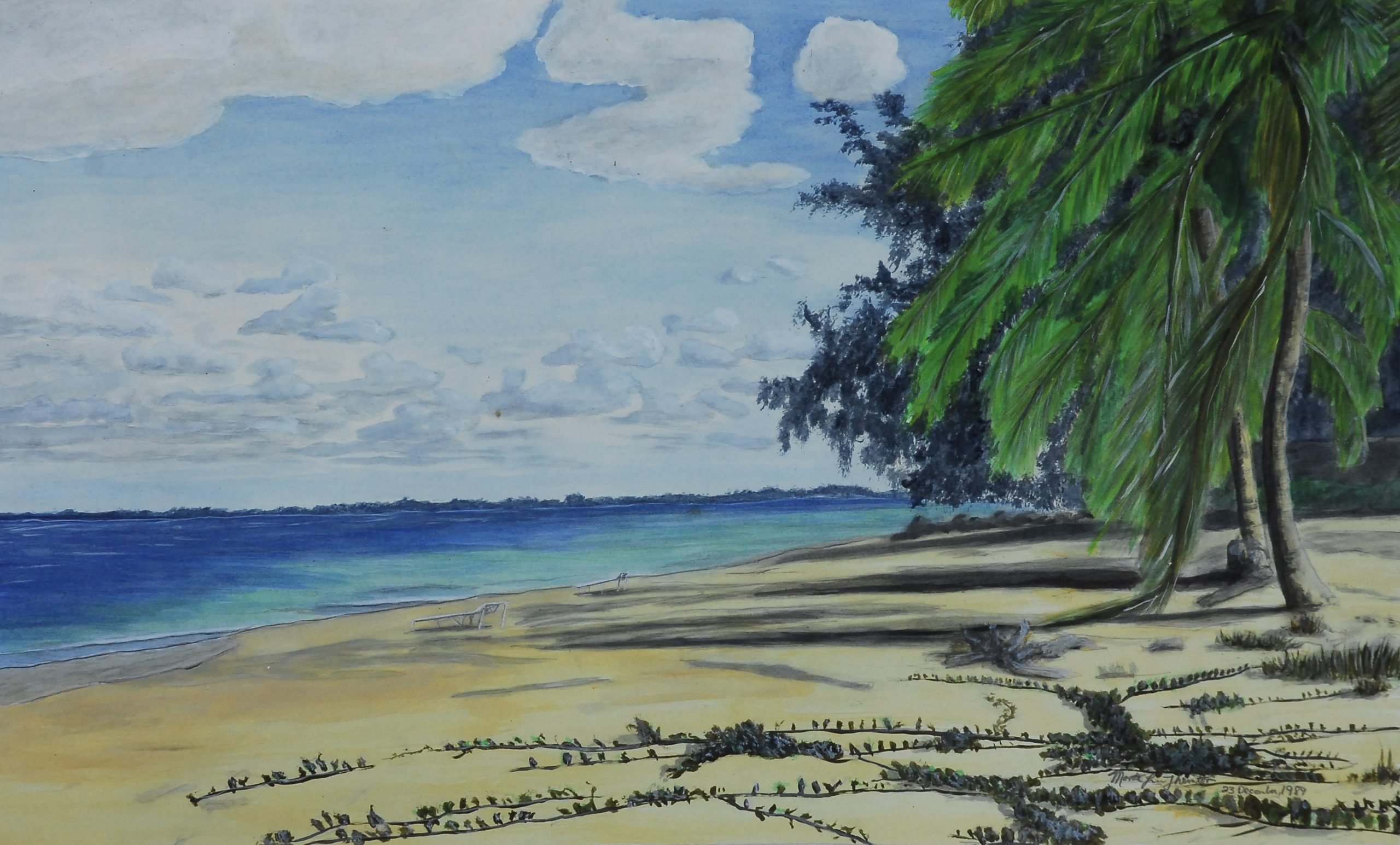 1989 Royal Palms Beach on Seven Mile Beach by Monte Thornton Diptych