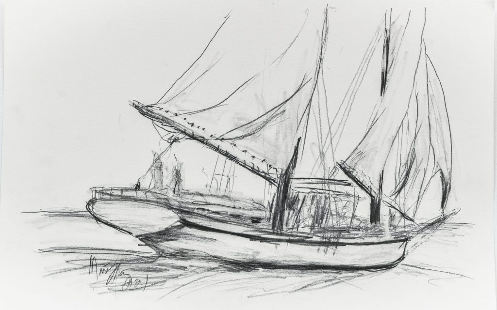 021 -A Schooner project drawings 2021 by Monte Thornton $100 for original 18x24 Archival paper.