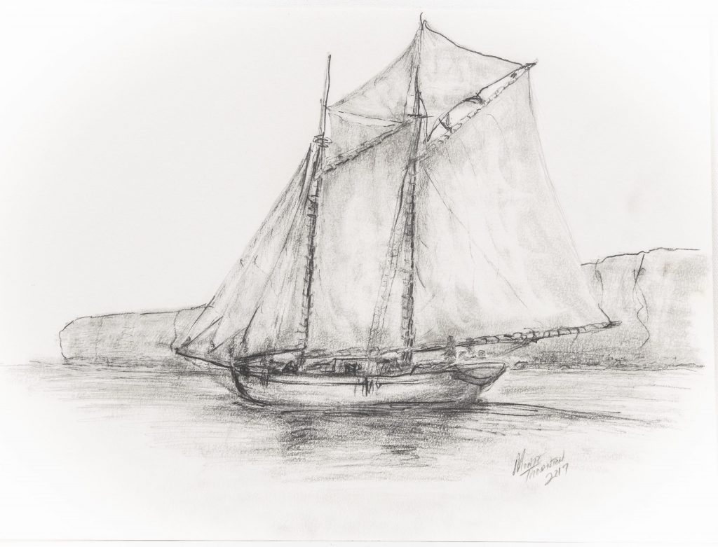 026 -A Schooner project drawings 2021 by Monte Thornton $100 for original 18x24 Archival paper.