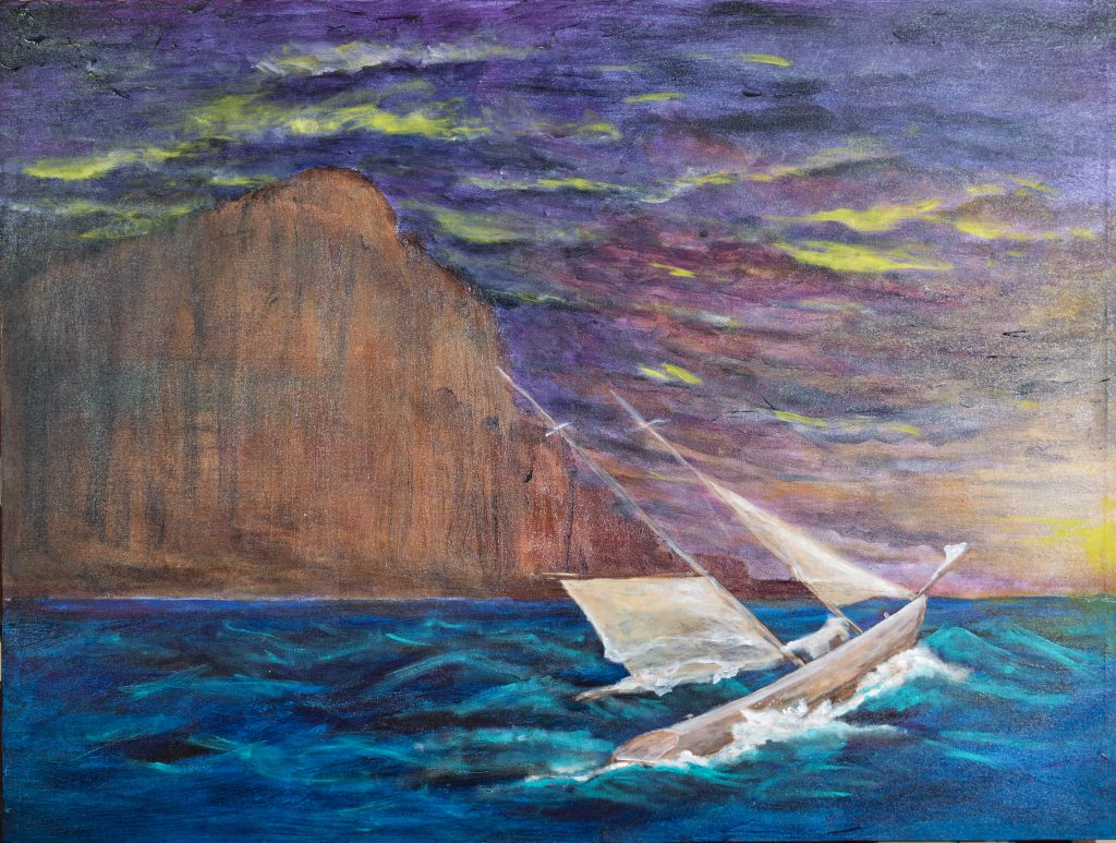 Rounding the Bluff. - Smooth Sailing Exhibit Schooners -36x48 -Acrylic- on canvas- $5680