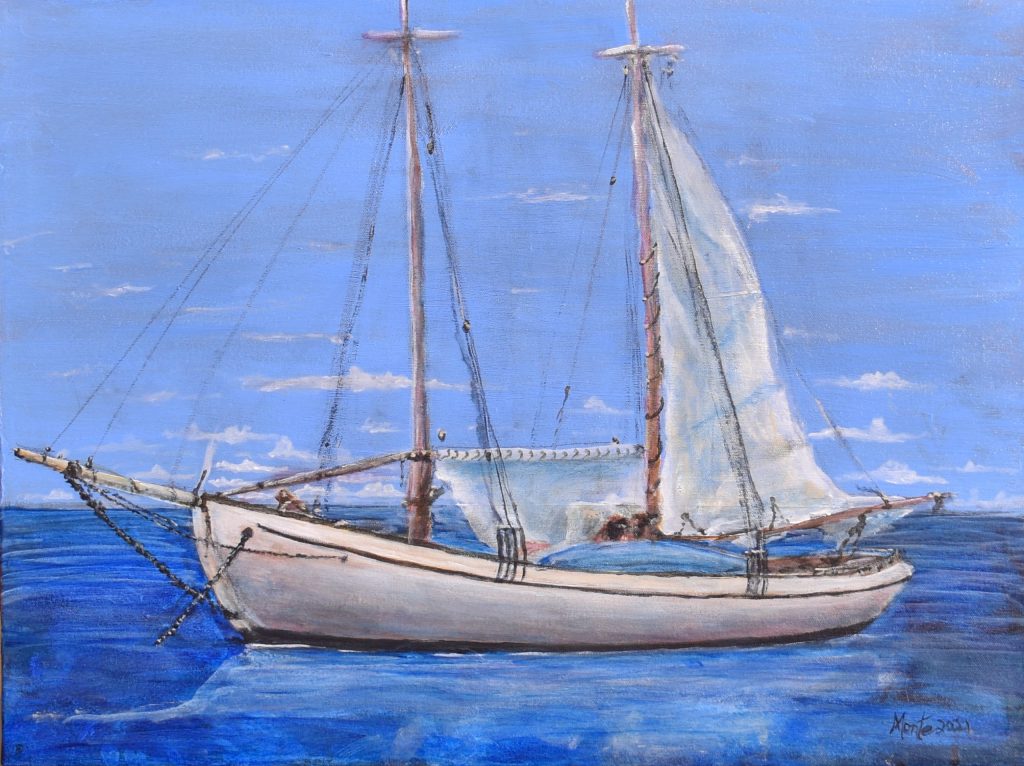 Dead Calm - Smooth Sailing Exhibit Schooners -18x24 -Acrylic- on canvas- $1880